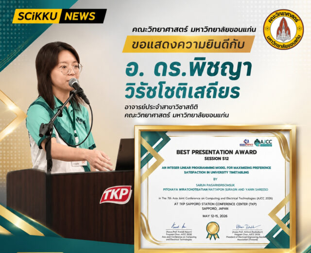 คณะวิทยาศาสตร์ มข. ขอแสดงความยินดีแด่ อ. ดร.พิชญา วิรัชโชติเสถียร ในโอกาสคว้ารางวัลเวทีระดับนานาชาติ